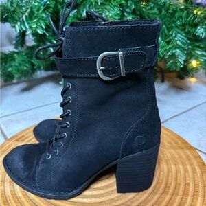 Born Womens Cass Leather Block Heel Lace Up Black Suede Boots Size 7.5M